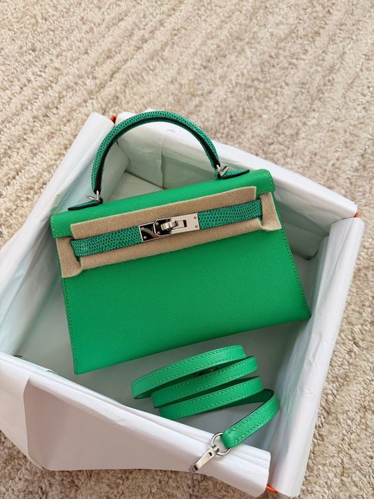 Hermès Mini Kelly 20 Touch Menthe Lizard  Vert Comics Madame Palladium hardware