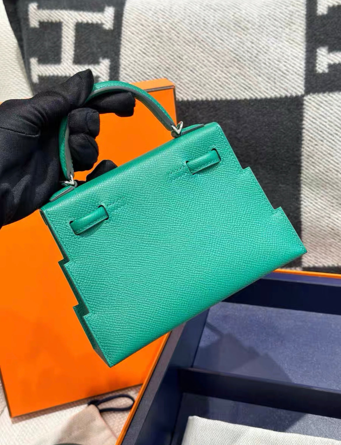 Hermes Kelly Picto Vert Vertigo  Gris Misty Epsom Palladium Hardware