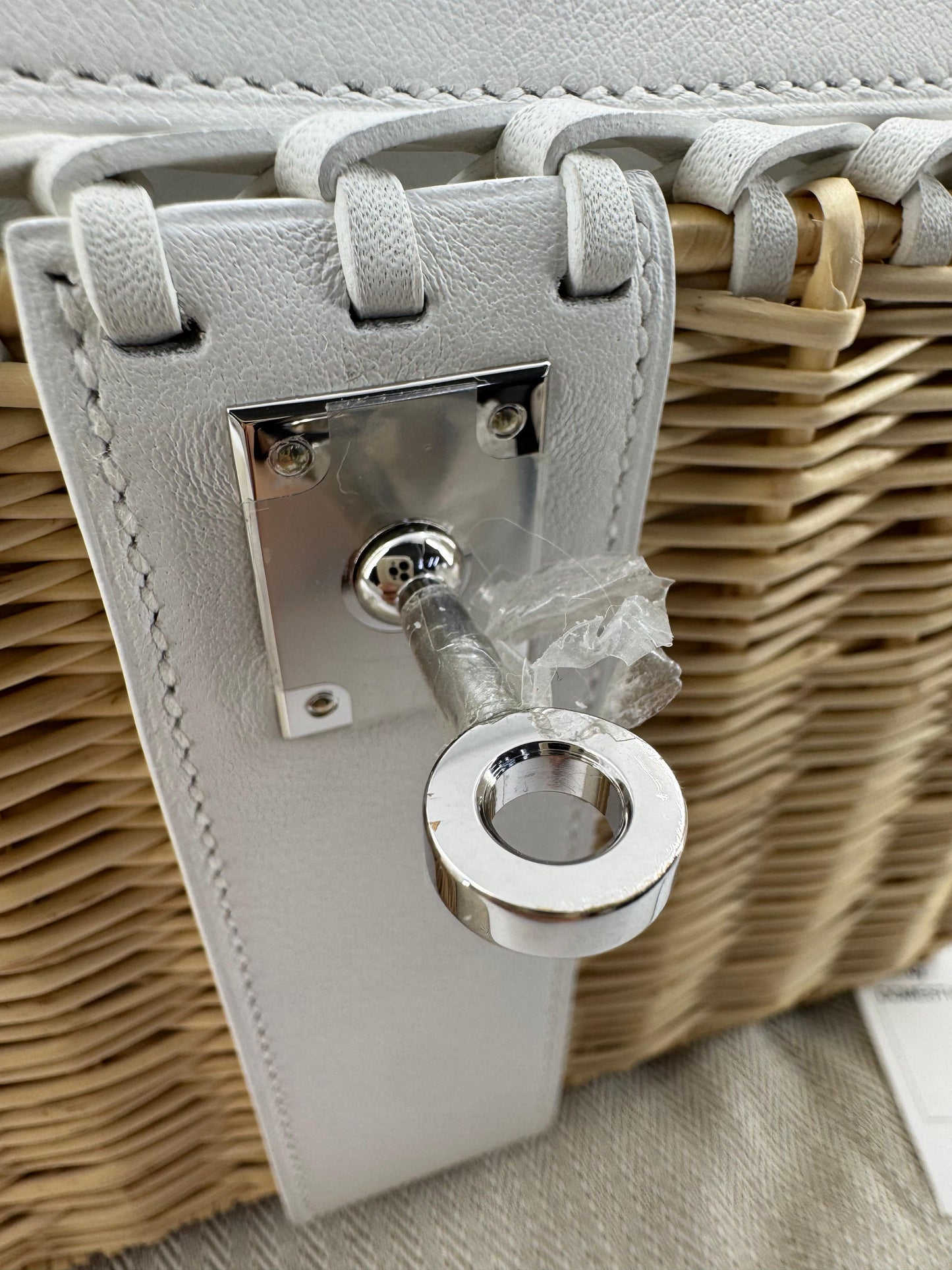 Hermès Mini Kelly 20 “Picnic” White Swift Leather  Palladium Hardware