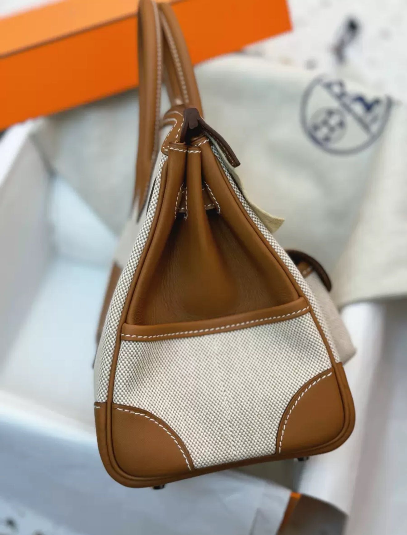 HERMÈS Limited Edition Birkin Cargo 25 in Gold Swift leather and Canvas with Palladium hardware