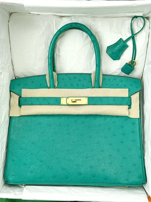 Hermes Birkin 30 Vert Verone Ostrich Gold hardware