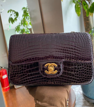 Chanel purple alligator leather mini flap bag with gold hardware