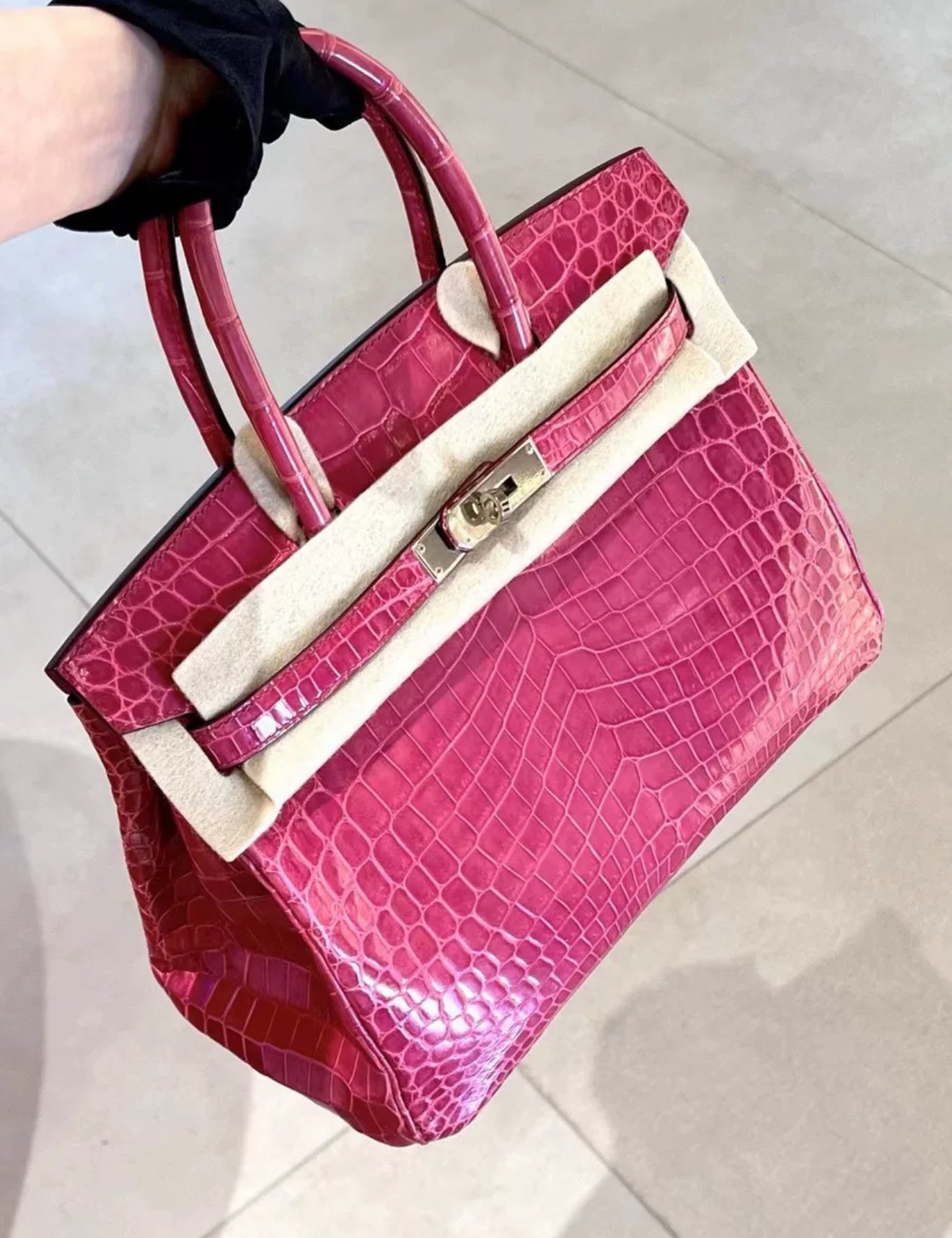 Hermes Birkin 30 Rose scheherazade Porosus crocodile skin Palladium hardware