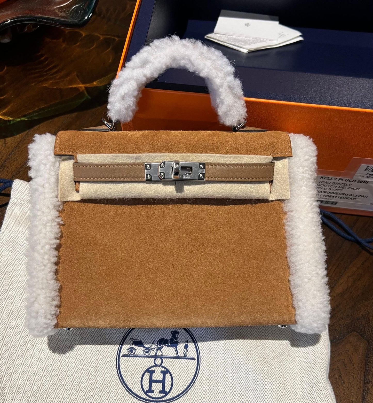 Hermes Mini Kelly 20 Teddy Alezan Swift Chamois Grizzly leather palladium hardware