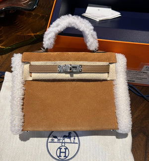 Hermes Mini Kelly 20 Teddy Alezan Swift  Chamois Grizzly leather palladium hardware