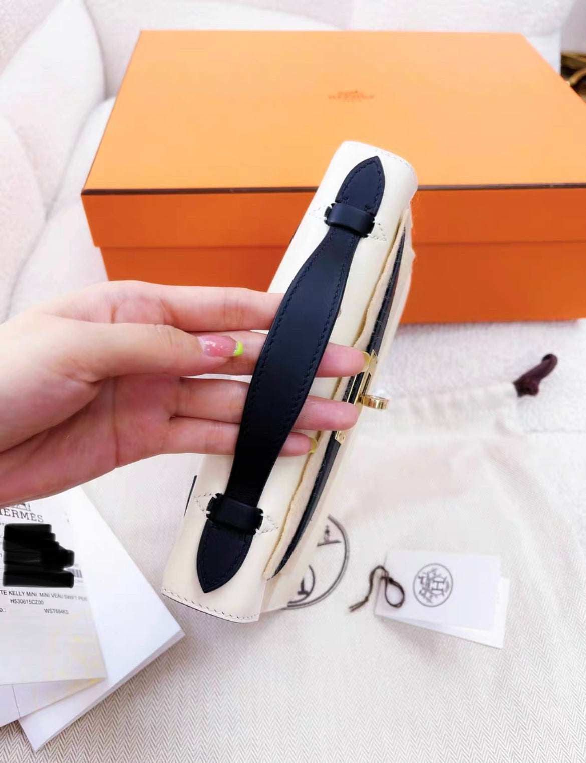 Mini Kelly Pochette Horseshoe Crais  Black Swift Leather Gold Hardware Full Set Stamp W