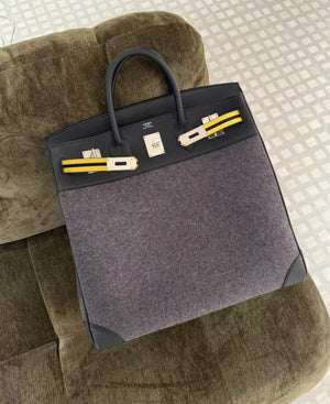 Hermès Birkin HAC 40 Black/yellow Wool  leather palladium hardware