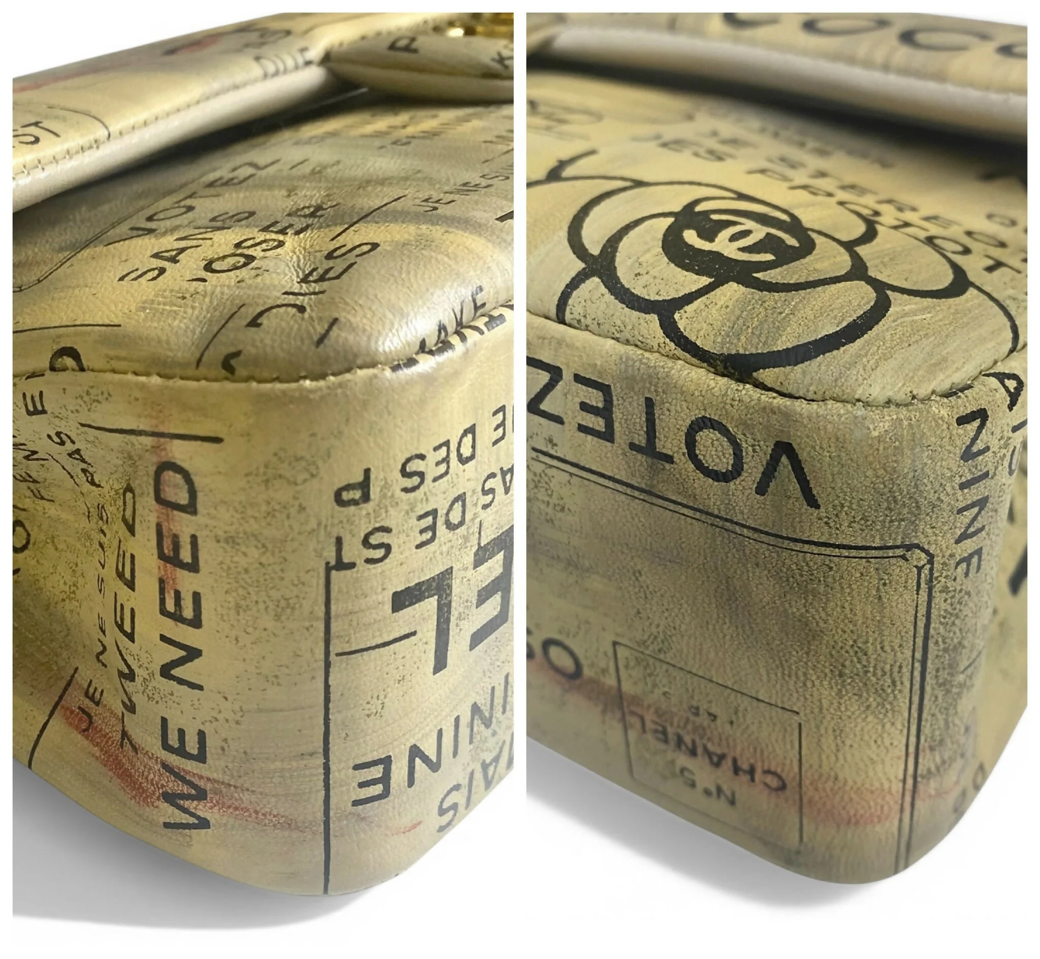 CHANEL 15S GRAFFITI NEWSPAPER CLASSIC MEDIUM DOUBLE FLAP BAG