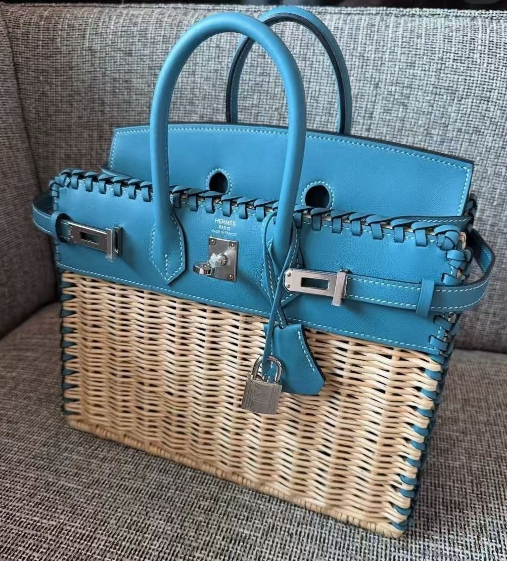 Hermes Birkin 25 Picnic Bleu Jean Osier/Swift leather Palladium hardware