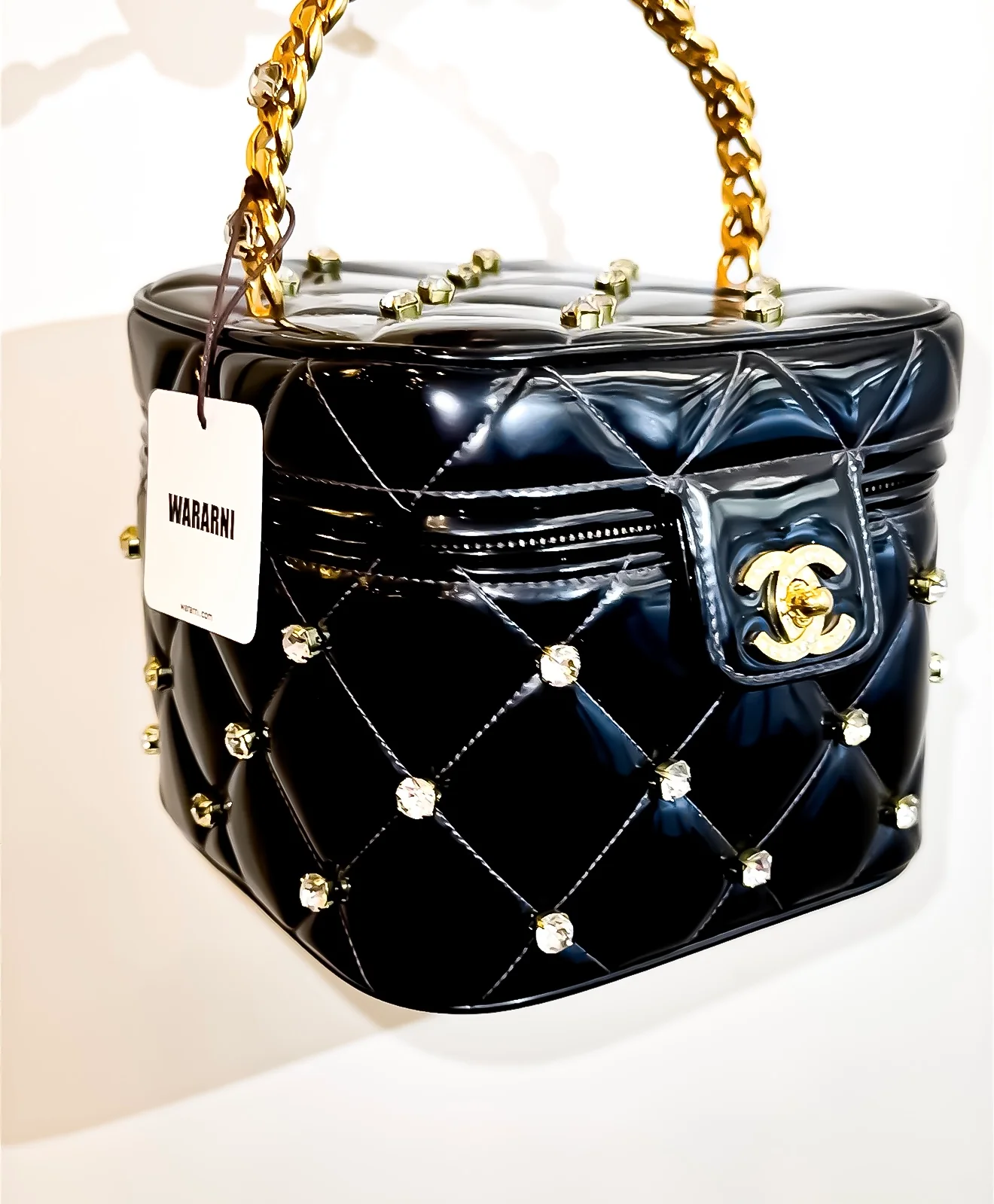 Chanel 1995 Black Patent Rhinestone Vanity Mirror Case — Ultra Rare Collector’s Piece
