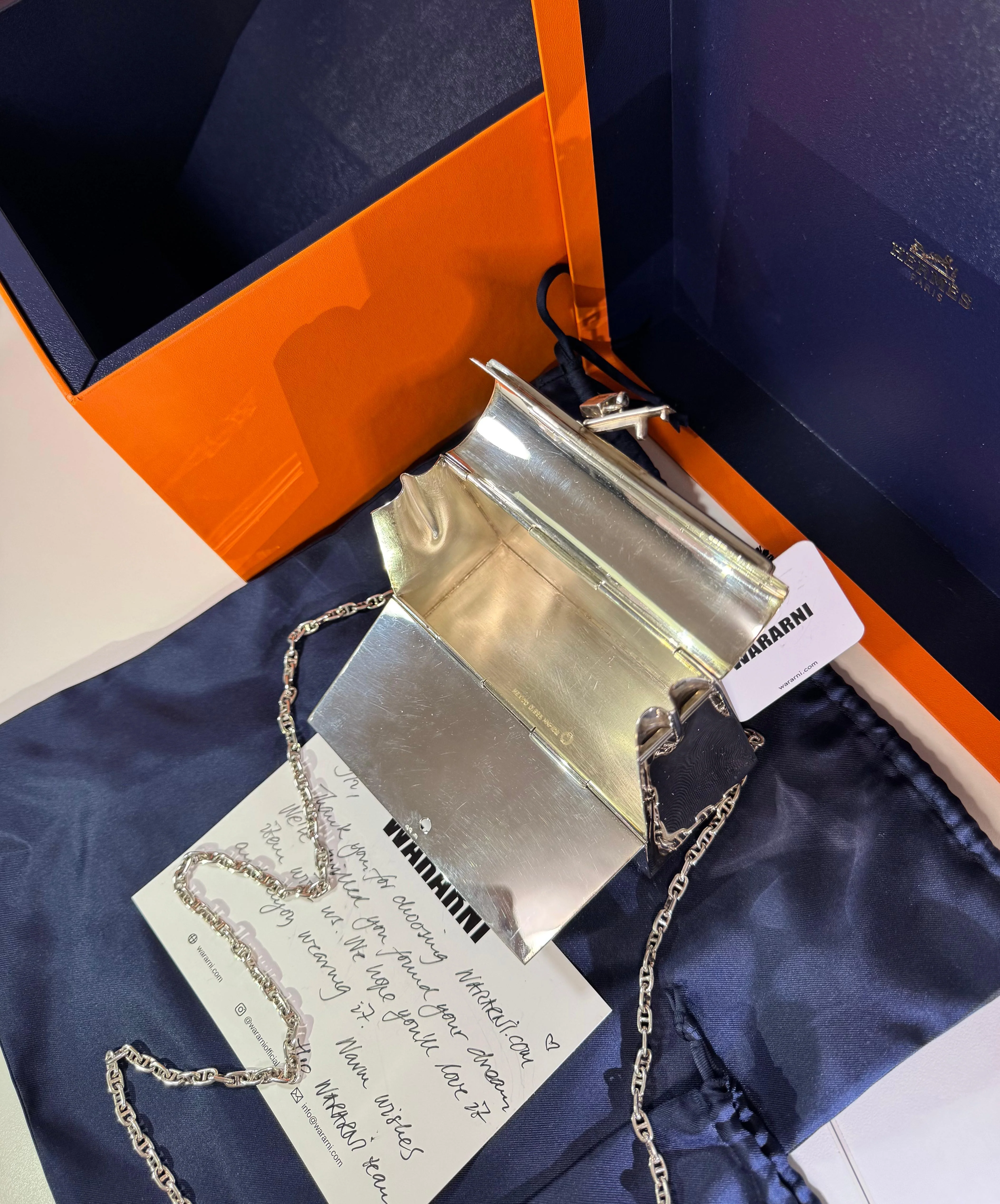 Hermès Kelly 15 Sterling Silver Vintage Limited Edition with Chaine d’Ancre Strap