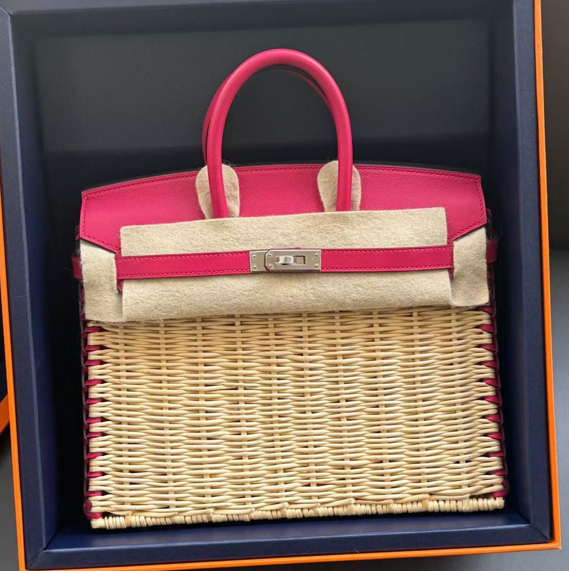 Hermes Birkin 25 Picnic Rouge Framboise Osier/Swift leather palladium hardware