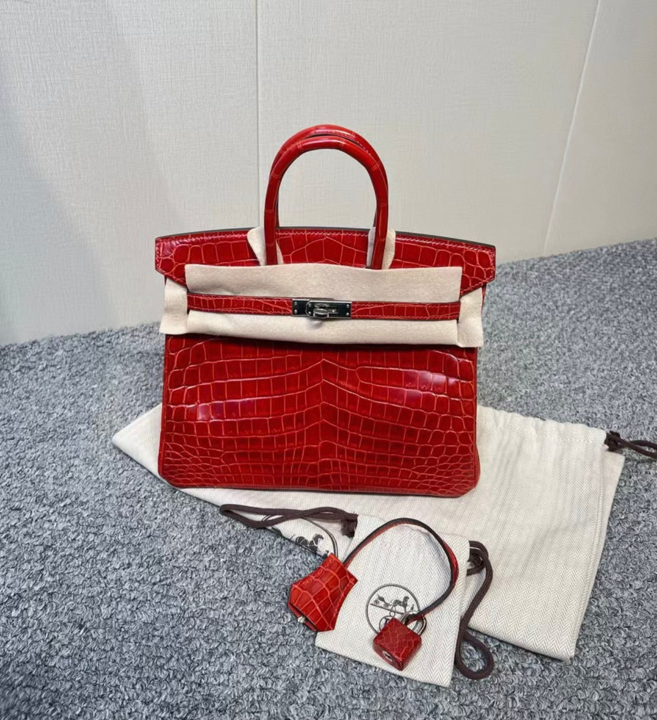 Hermes Birkin 25 Rouge H shiny crocodile leather palladium hardware