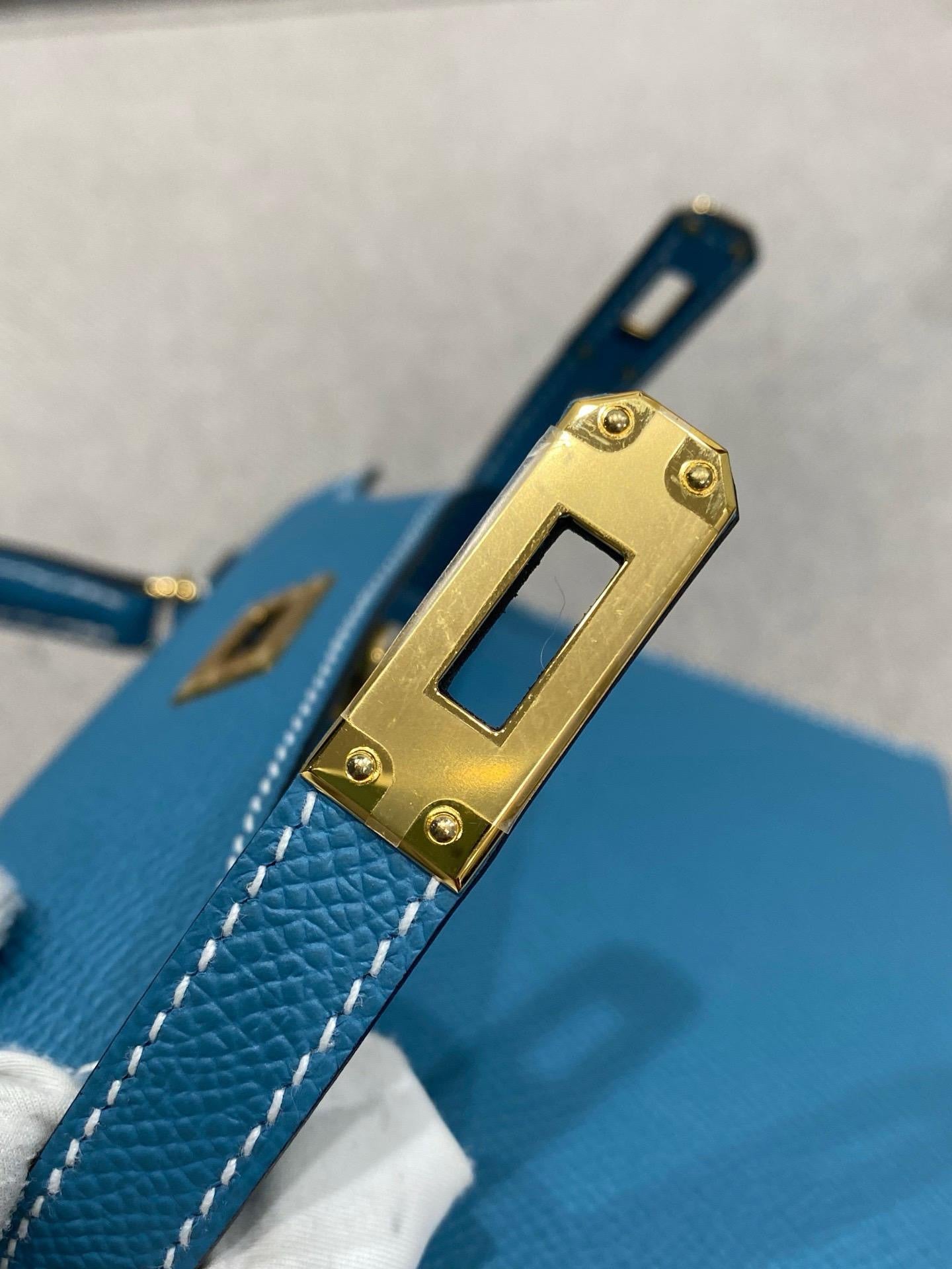Hermes Mini Kelly Bleu Jean Epsom Gold Hardware