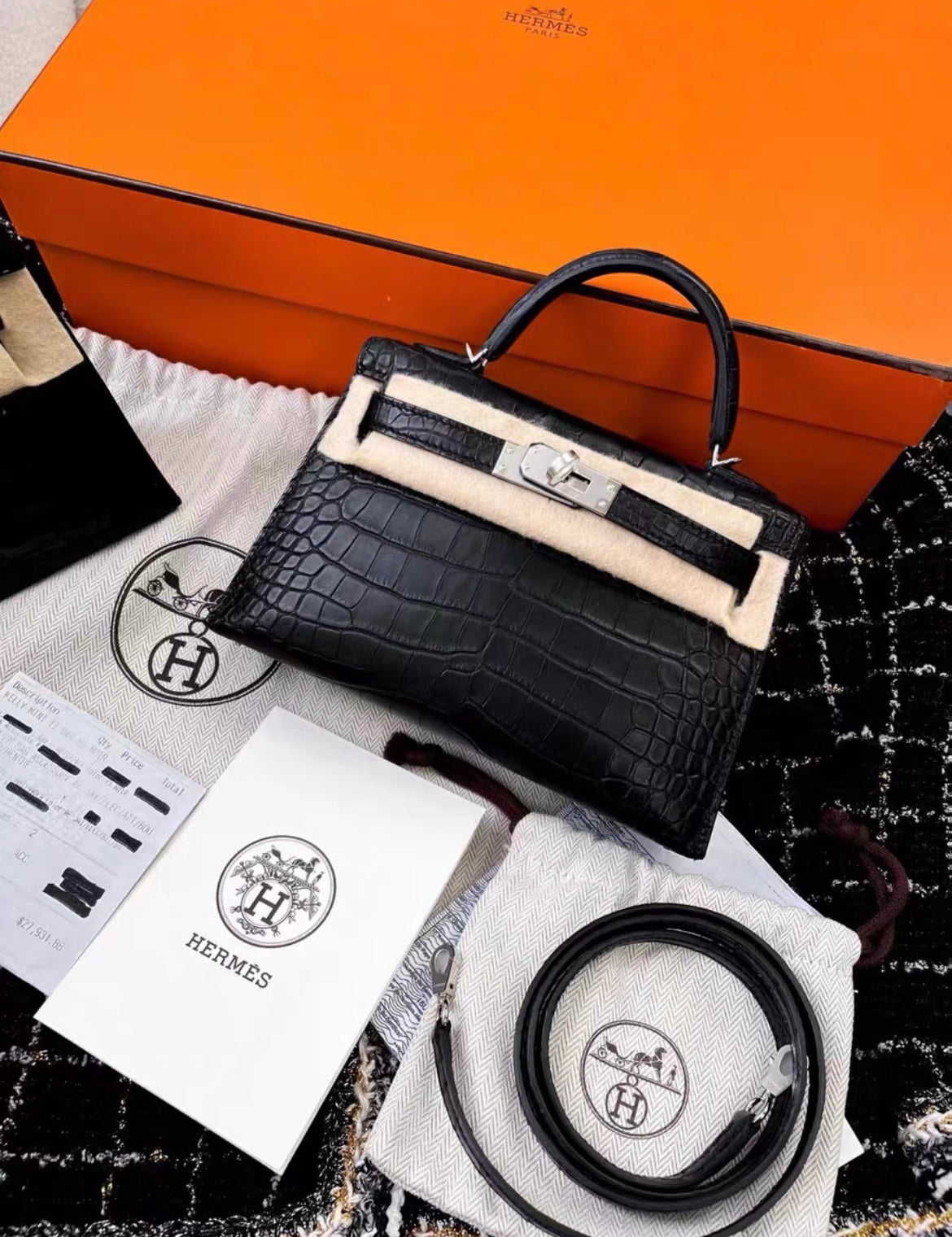Hermes Mini Kelly 20 Black Matte Alligator Palladium Hardware