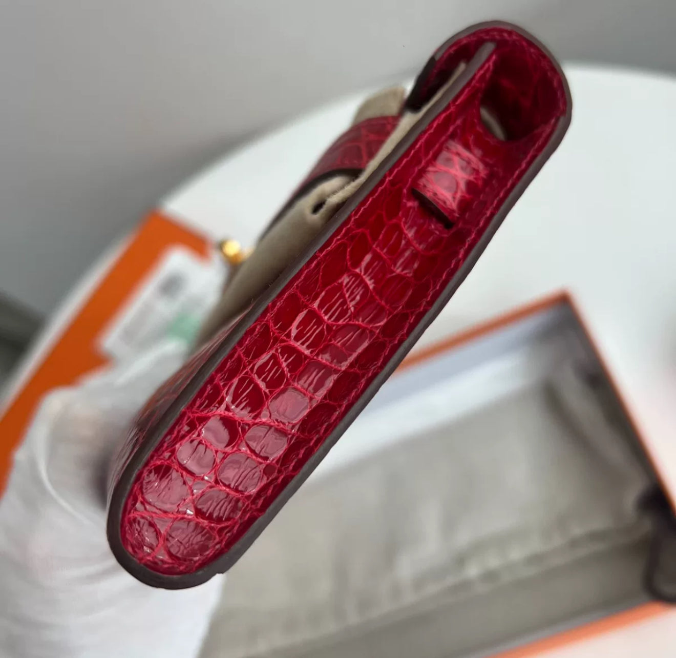 Hermes Kelly Cut Red Alligator Leather Gold Hardware