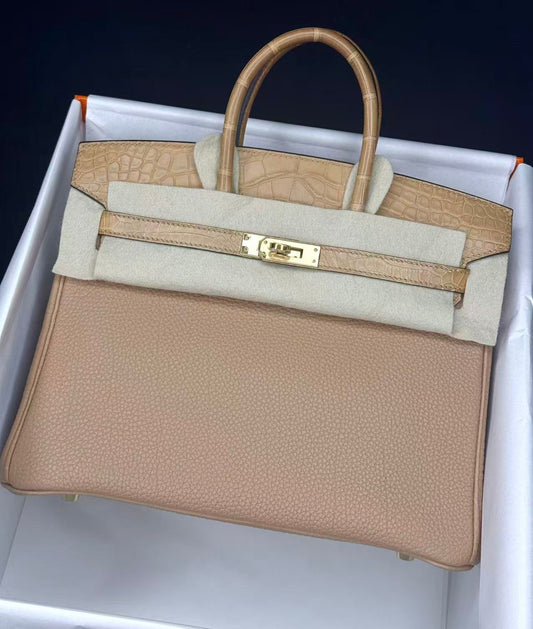 Hermes Birkin 25 touch in chai Togo / matte alligator gold hardware
