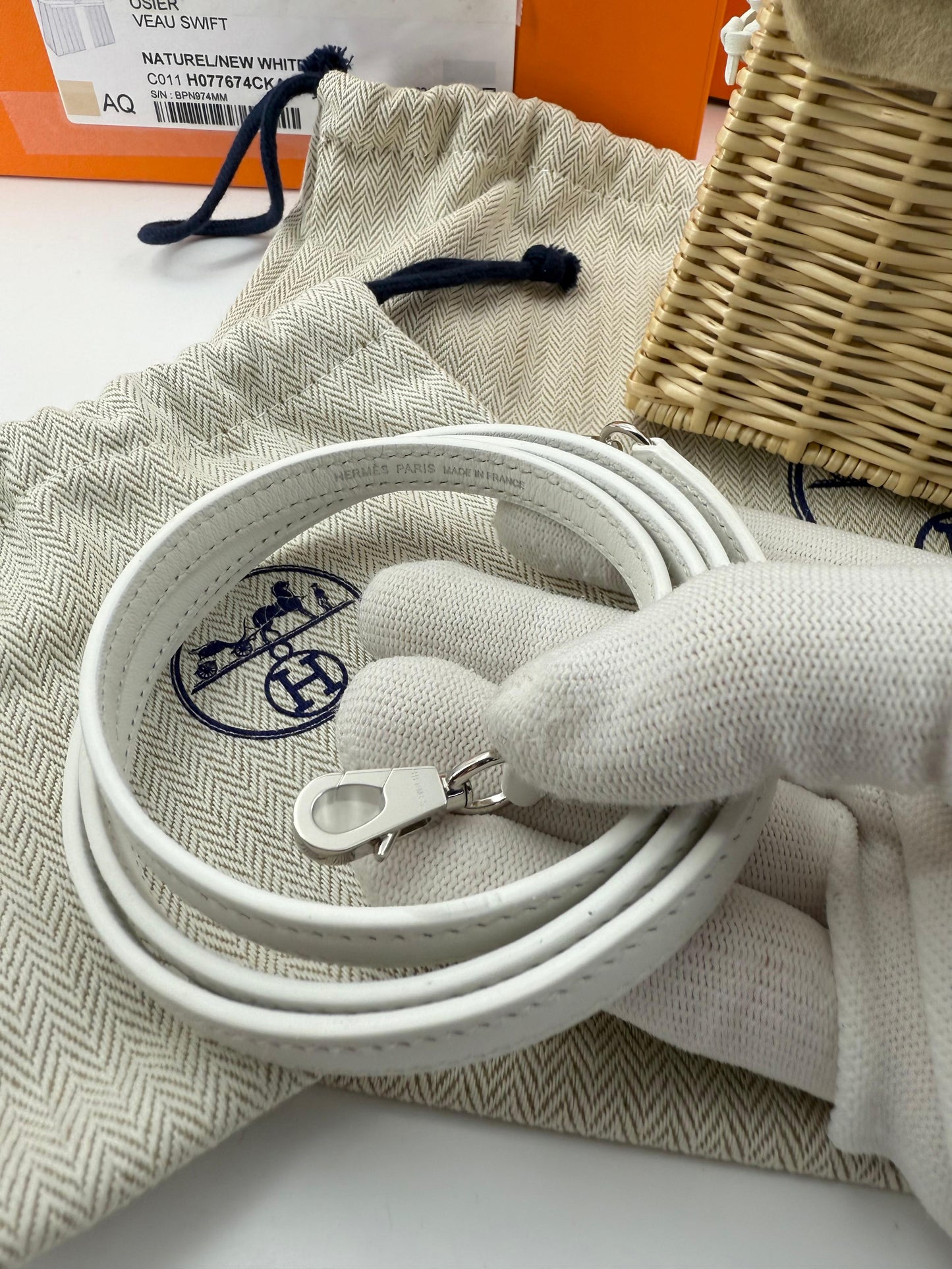 Hermès Mini Kelly 20 “Picnic” White Swift Leather  Palladium Hardware