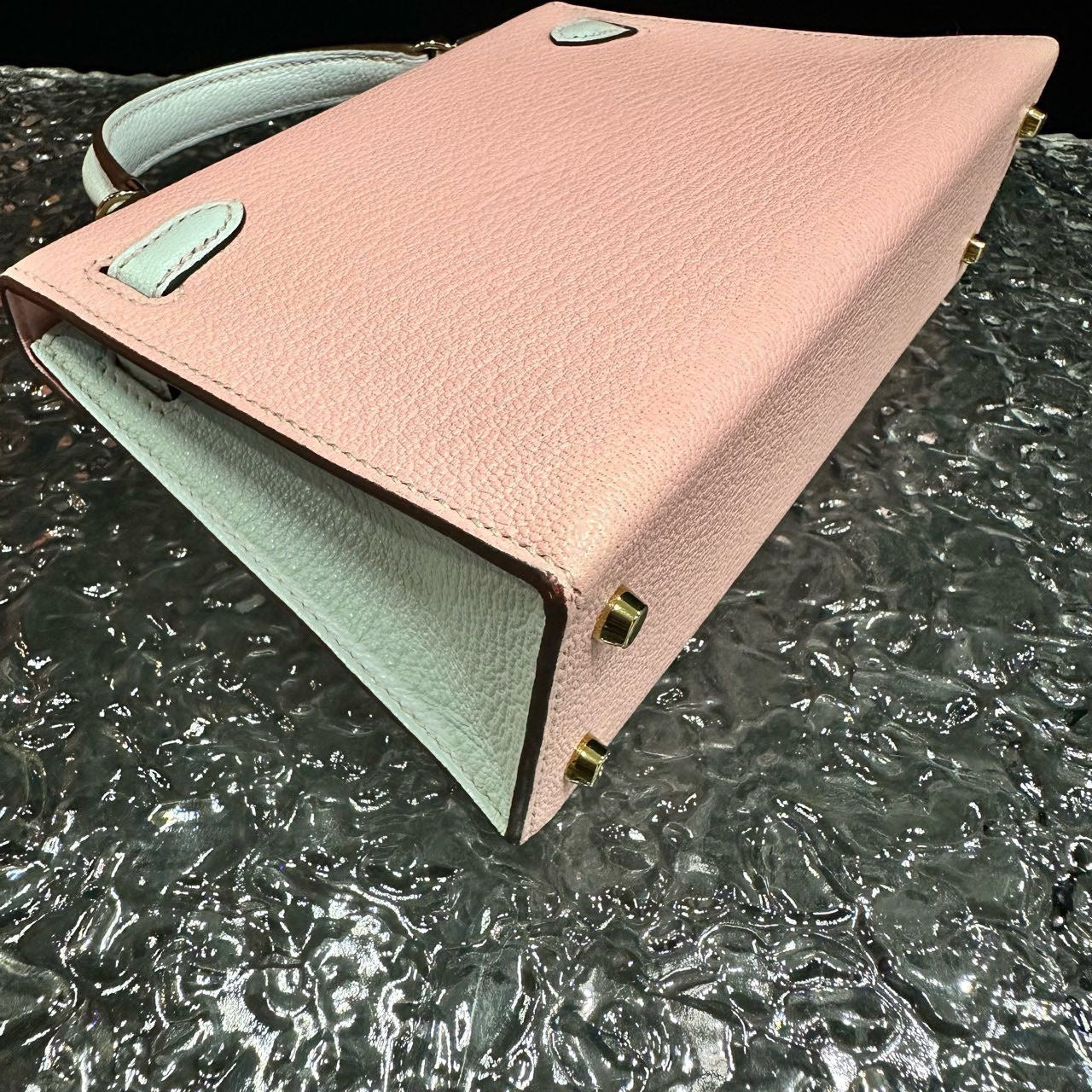 Hermes Mini Kelly II 20 Rose Sakura  Gris Perle Chèvre Gold Hardware