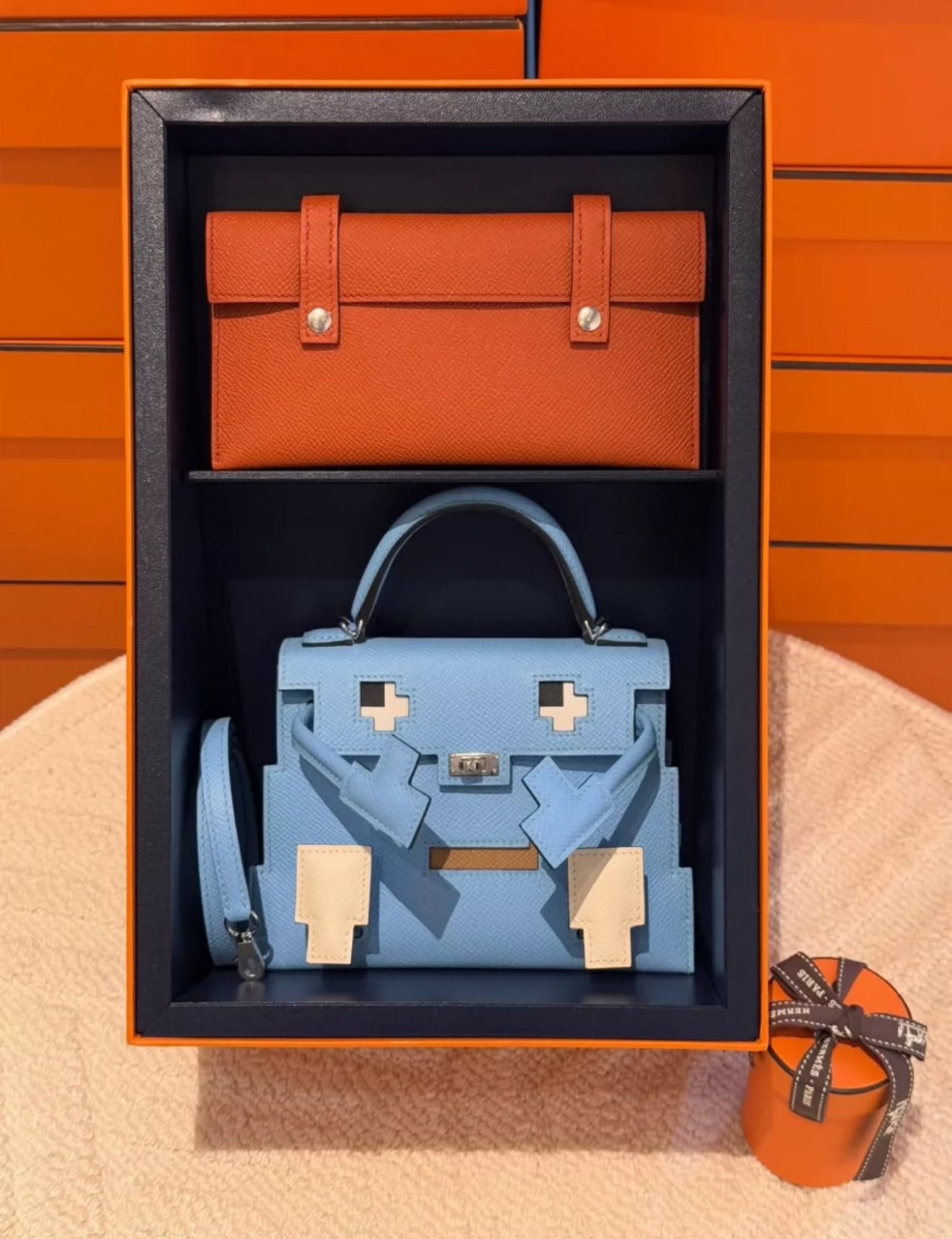 HERMÈS KELLY DOLL PICTO CELESTE EPSOM LEATHER PALLADIUM HARDWARE