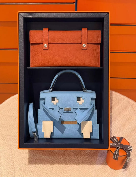 HERMÈS KELLY DOLL PICTO CELESTE EPSOM LEATHER PALLADIUM HARDWARE