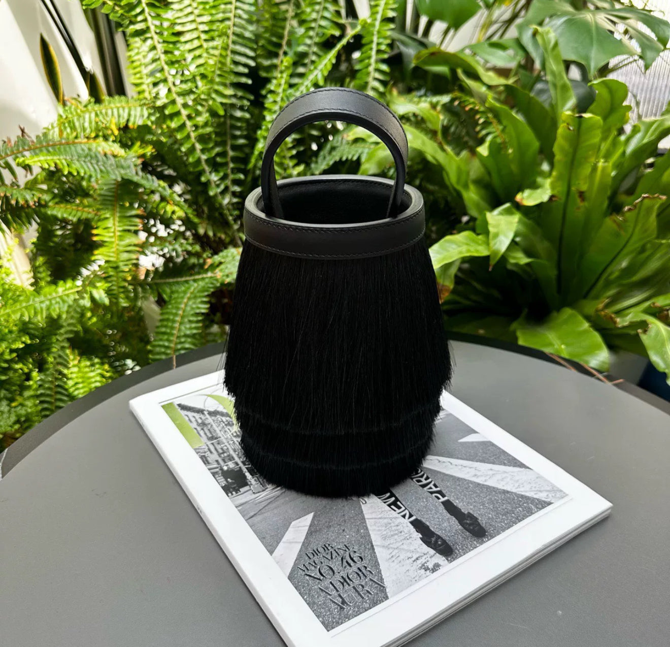 Hermès Black Evercalf and Horsehair Toupet