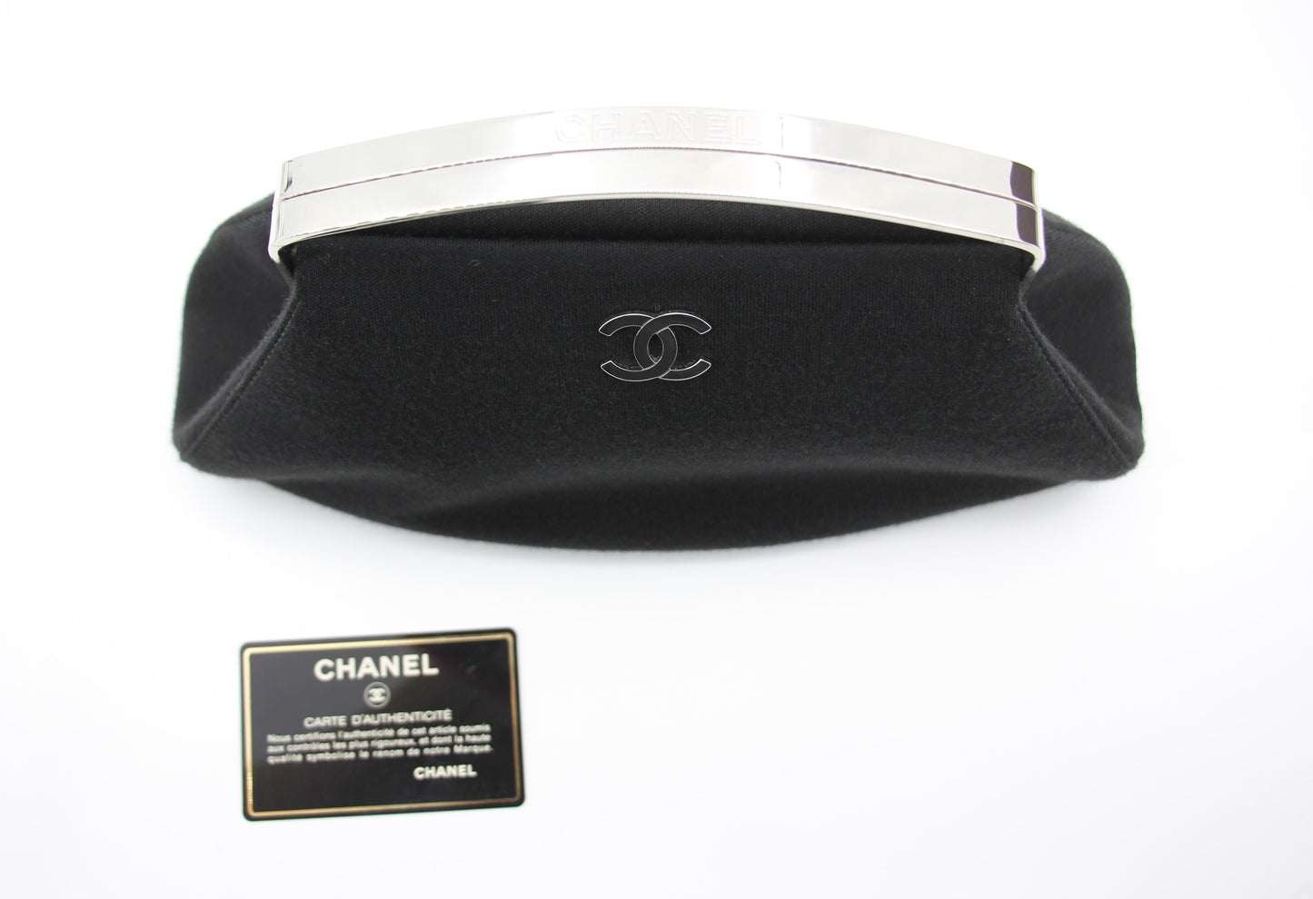Chanel vintage black clutch with silver hardware handle