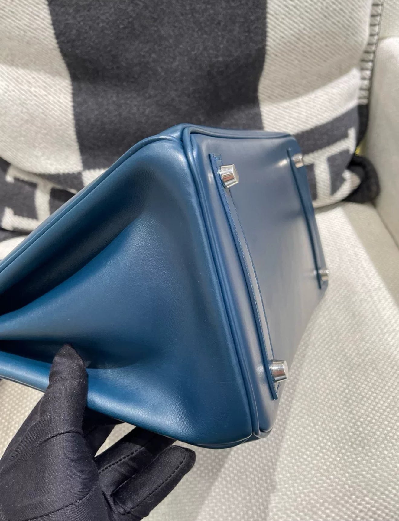 Hermès Birkin 30 blue box leather Palladium Hardware