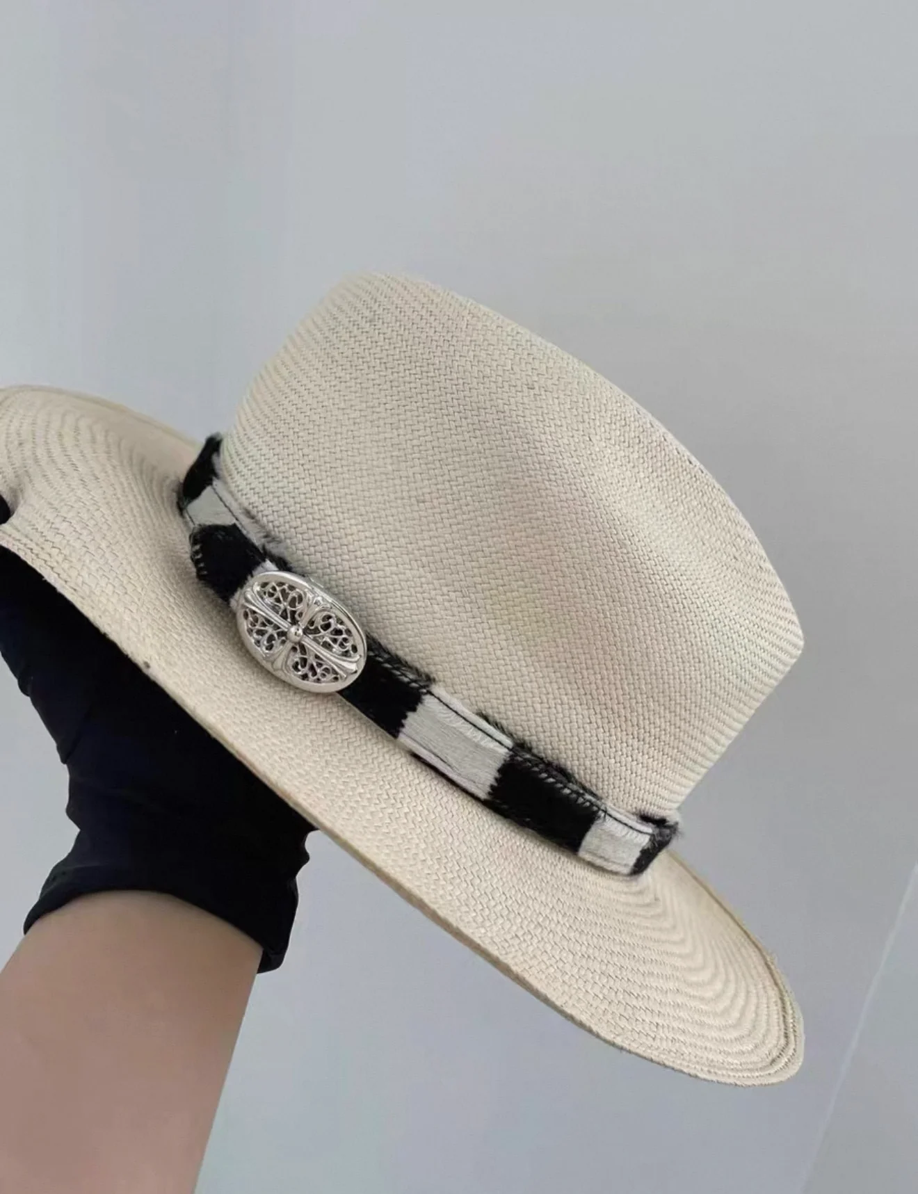 Chrome Hearts white straw hat