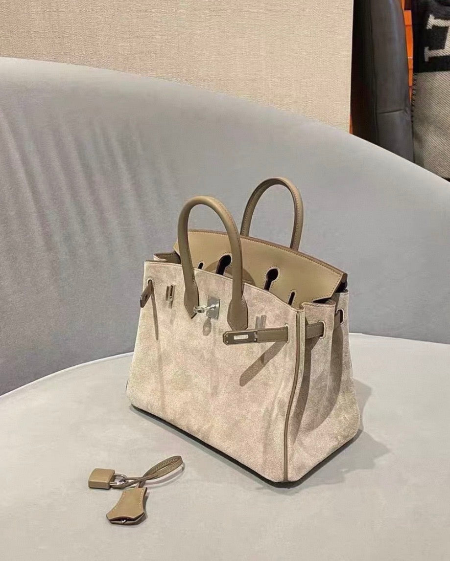 Hermes Birkin 25 Grizzly Suede Gris Swift Palladium Hardware