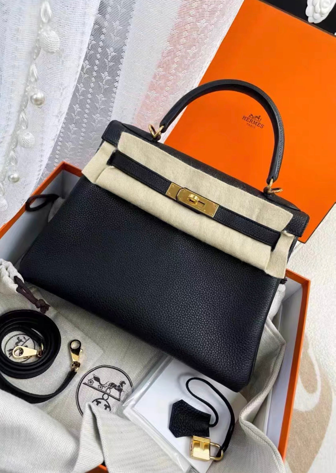 Hermes Kelly 28 Black Togo Leather Gold Hardware