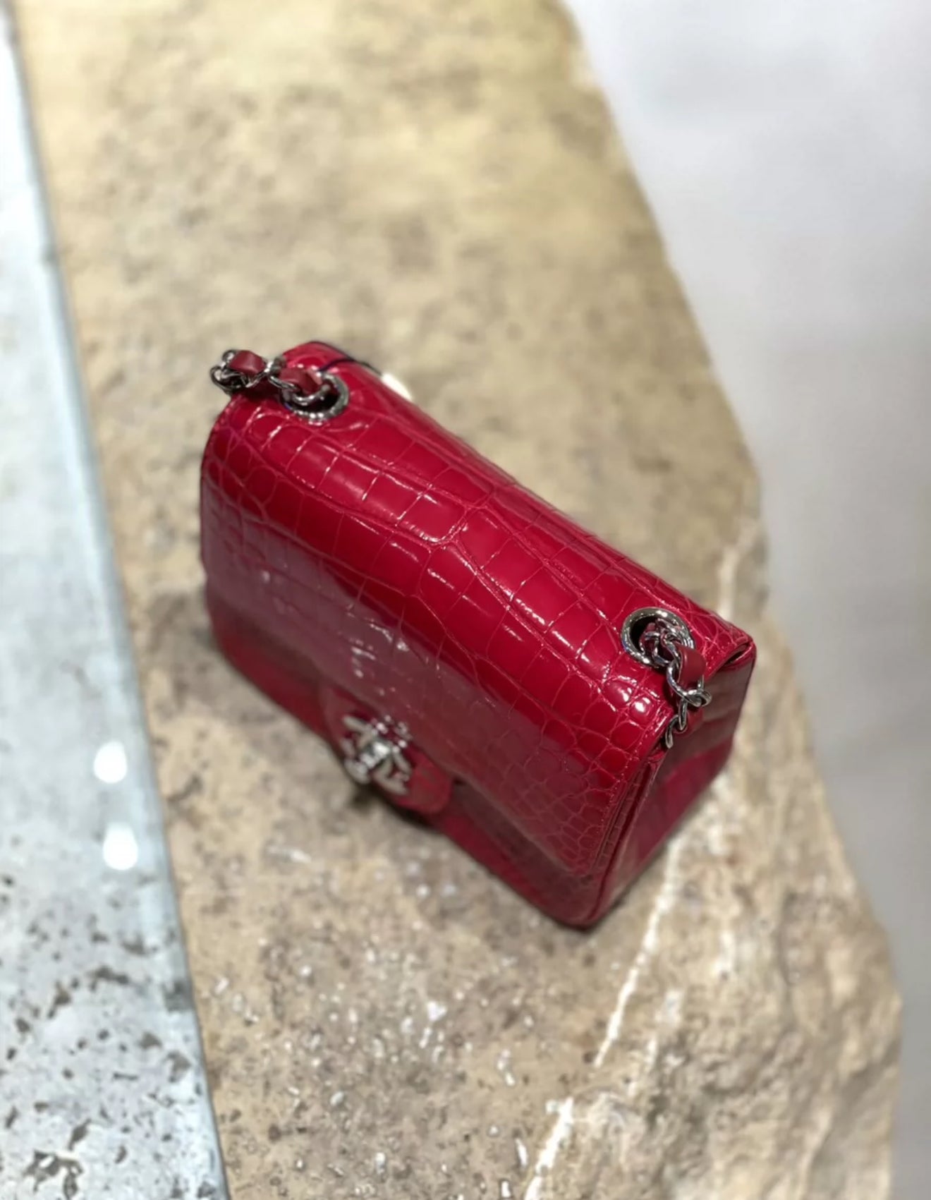 Chanel Red Crocodile mini square bag