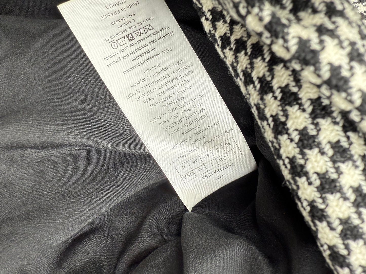 Christian Dior 2022 Houndstooth Wool Jacket — Black  White (FR 36)