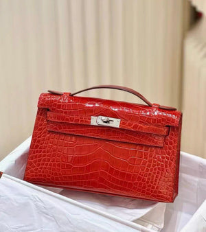 Hermès Kelly Pochette Rouge Shiny Alligator leather Palladium Hardware
