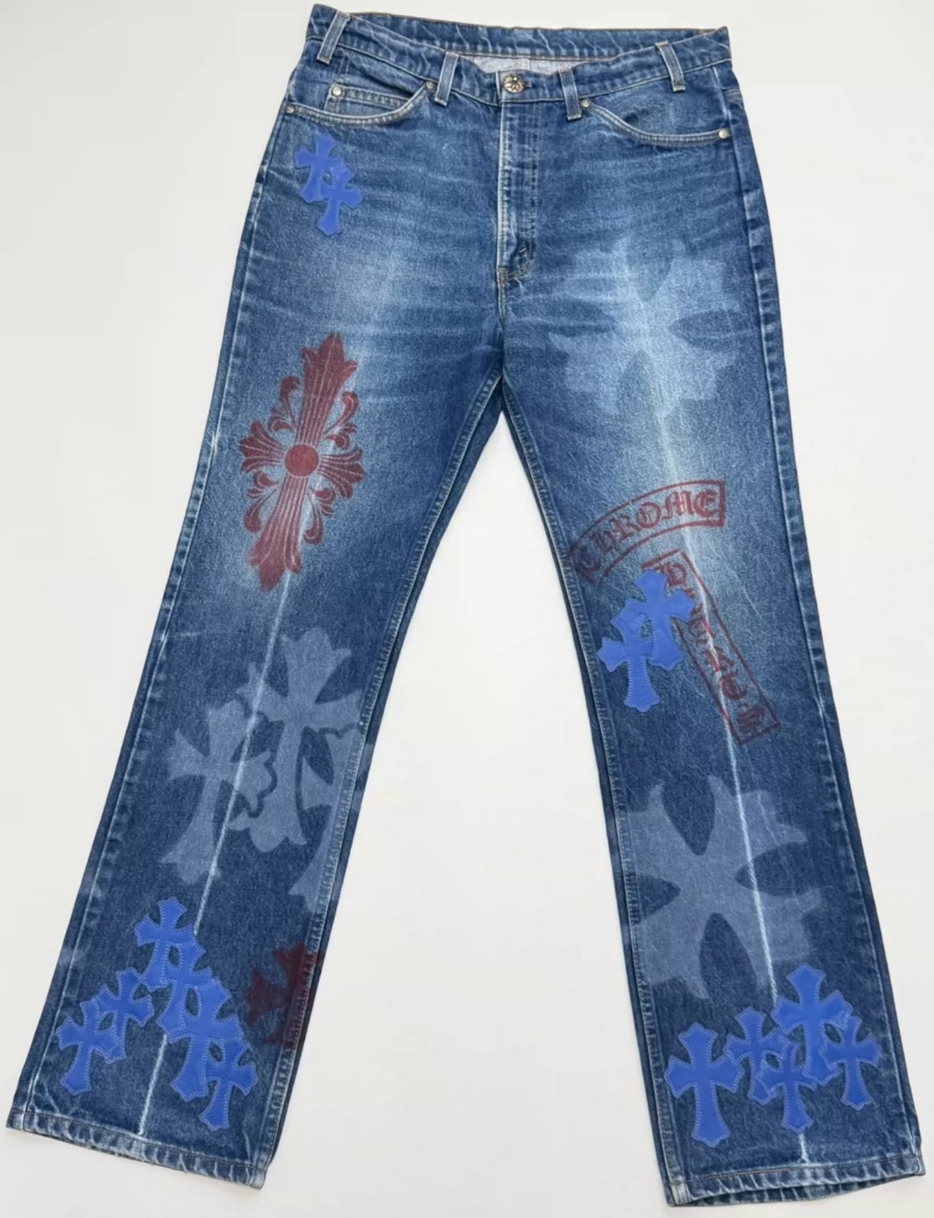 Chrome Hearts Levis Stencil Blue Cross Patch Denim Jeans