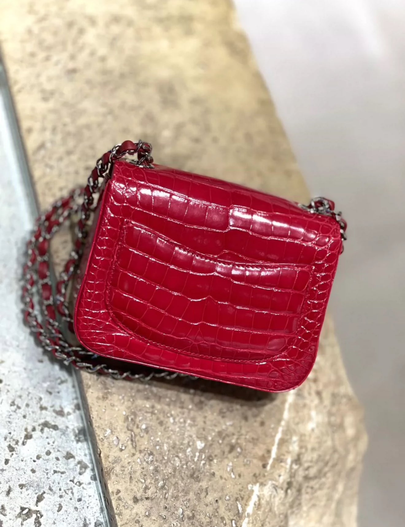 Chanel Red Crocodile mini square bag