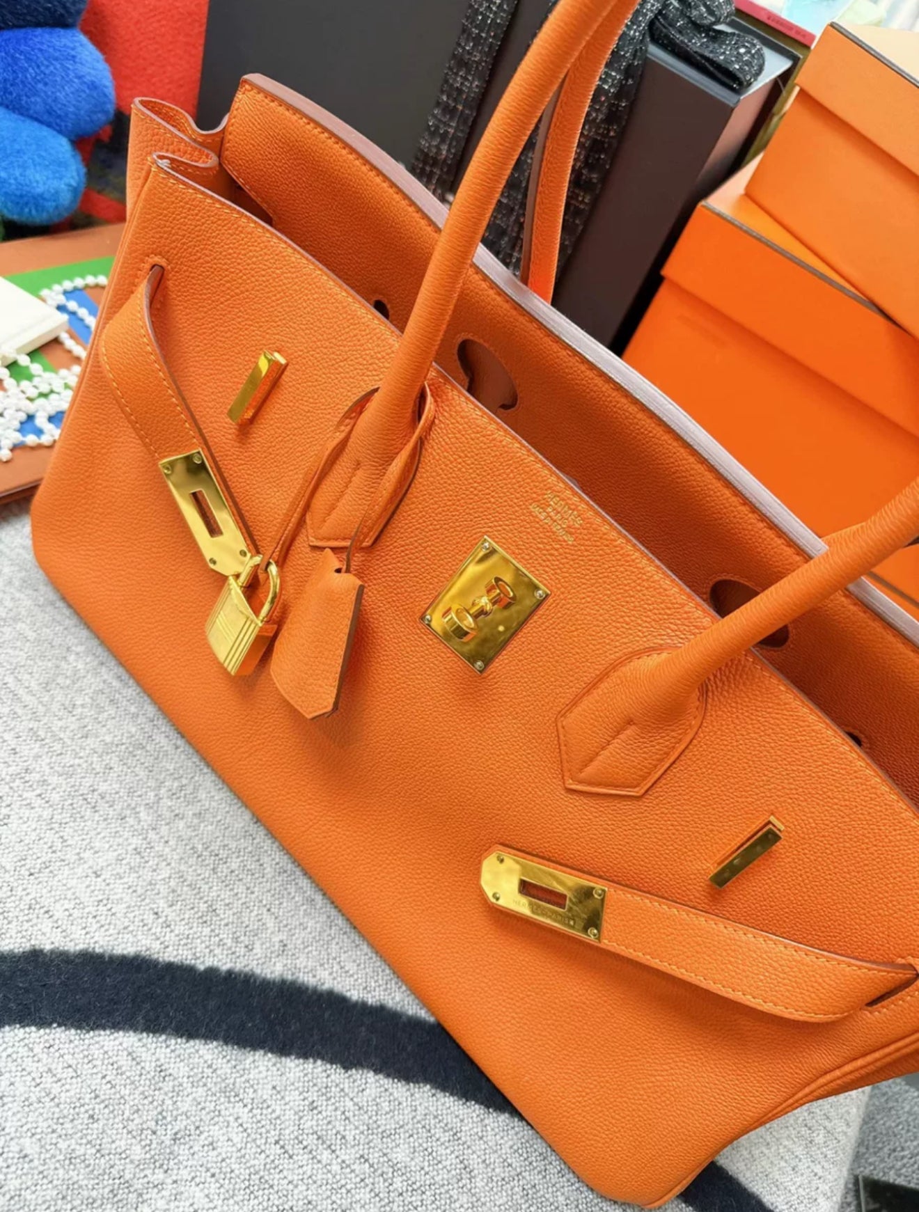 Hermes Shoulder Birkin Orange Togo Leather Gold Hardware