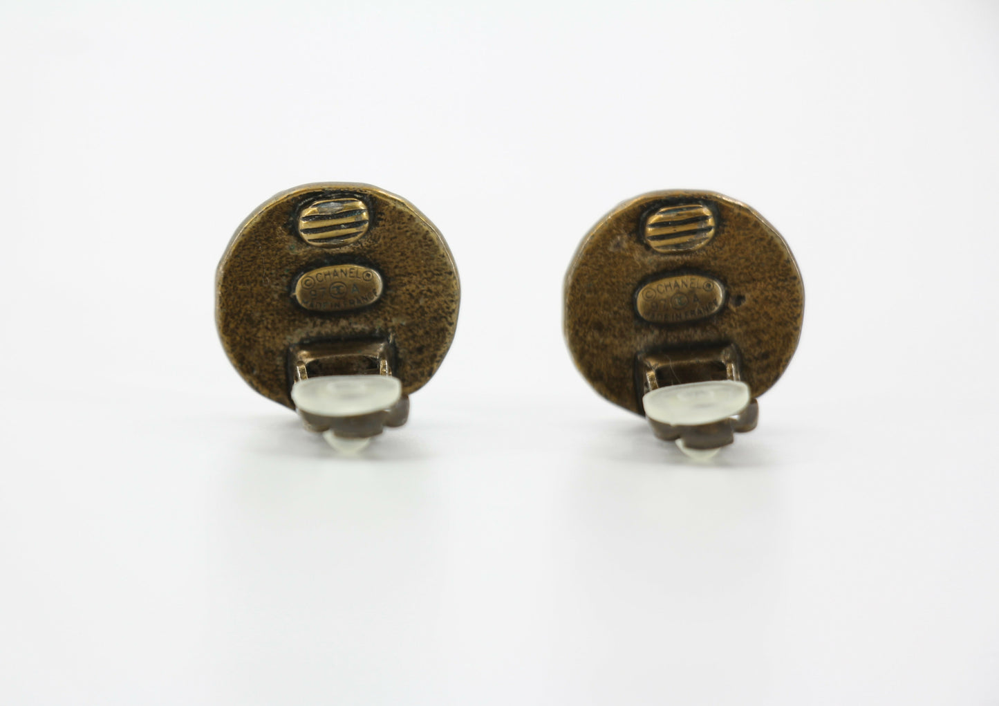 Chanel Vintage 97A Metal Bronze Round Clip-on Earrings