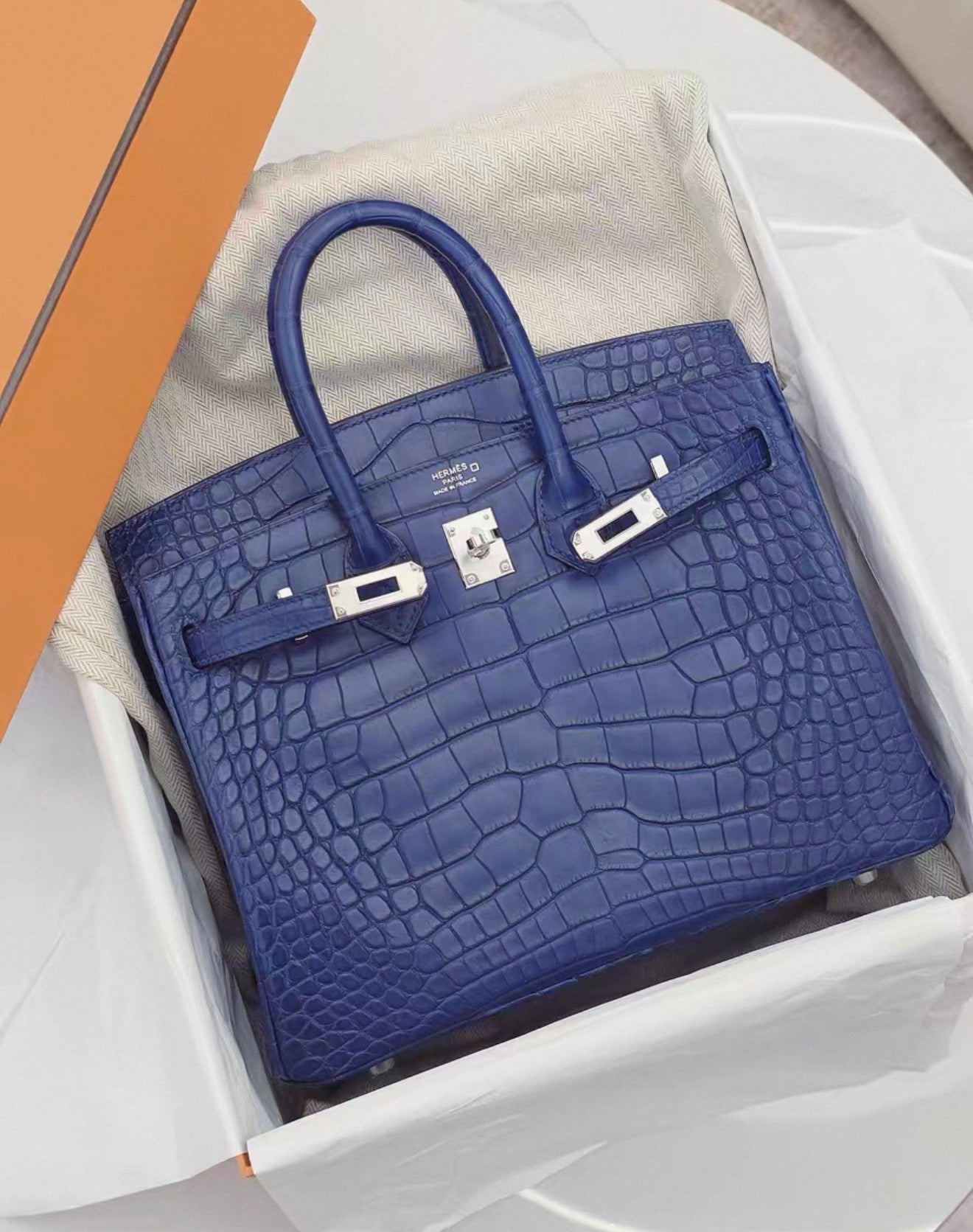 Hermès Birkin 25 Bleu Matte Alligator Palladium Hardware