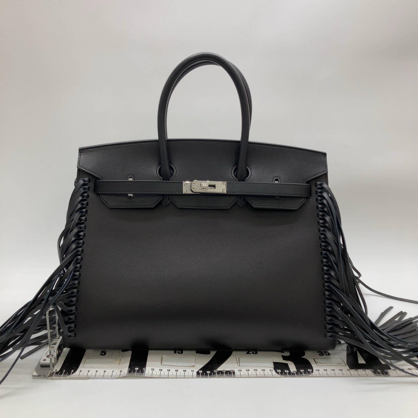 Hermes Anate Fringe Birkin 35 Black Evergrain Handbag