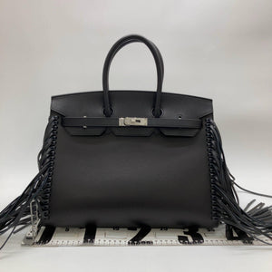 Hermes Anate Fringe Birkin 35 Black Evergrain Handbag
