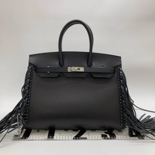 Hermes Anate Fringe Birkin 35 Black Evergrain Handbag