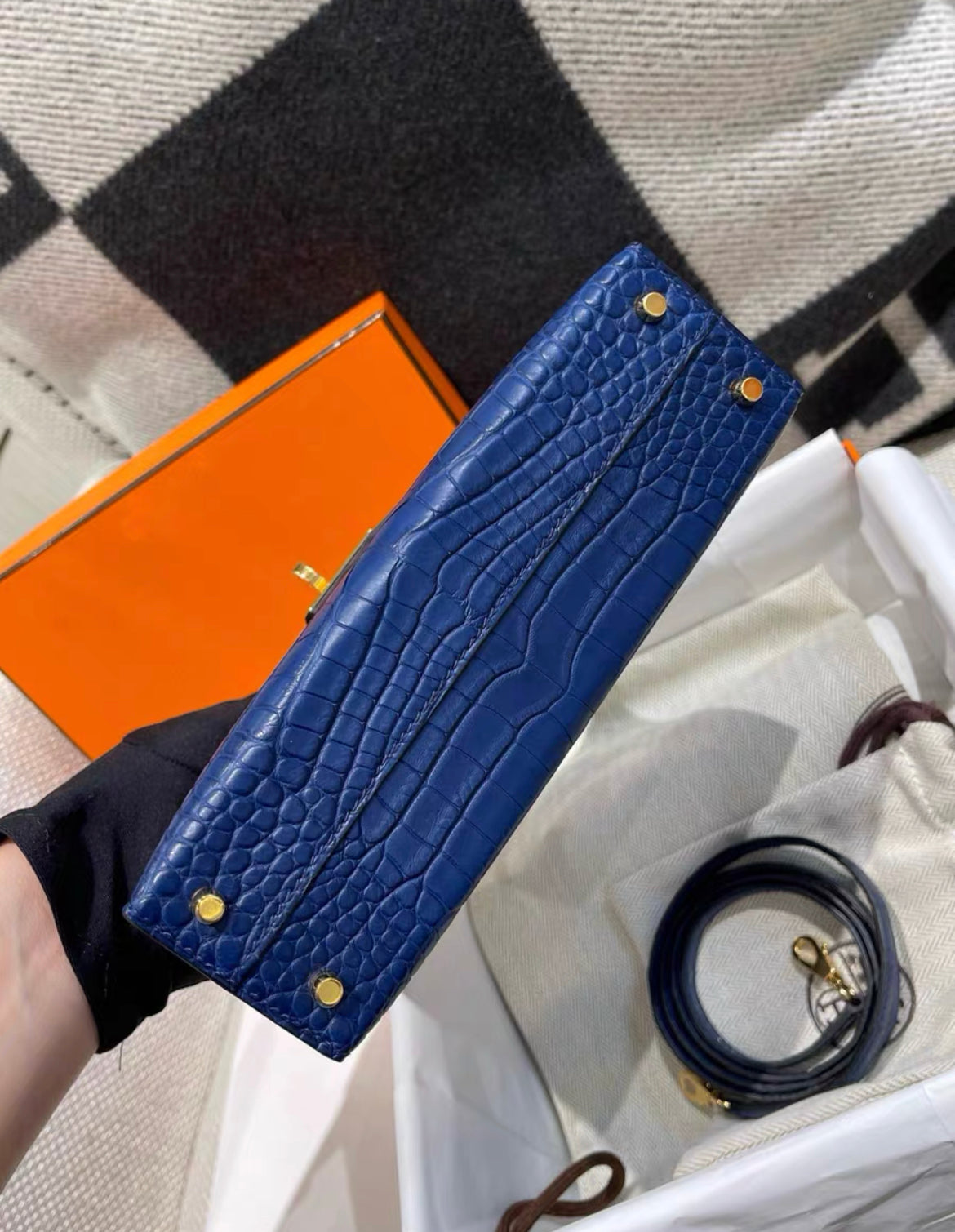 Hermès Mini Kelly 20 Blue Sapphire Blue Crocodile Matte Gold Hardware