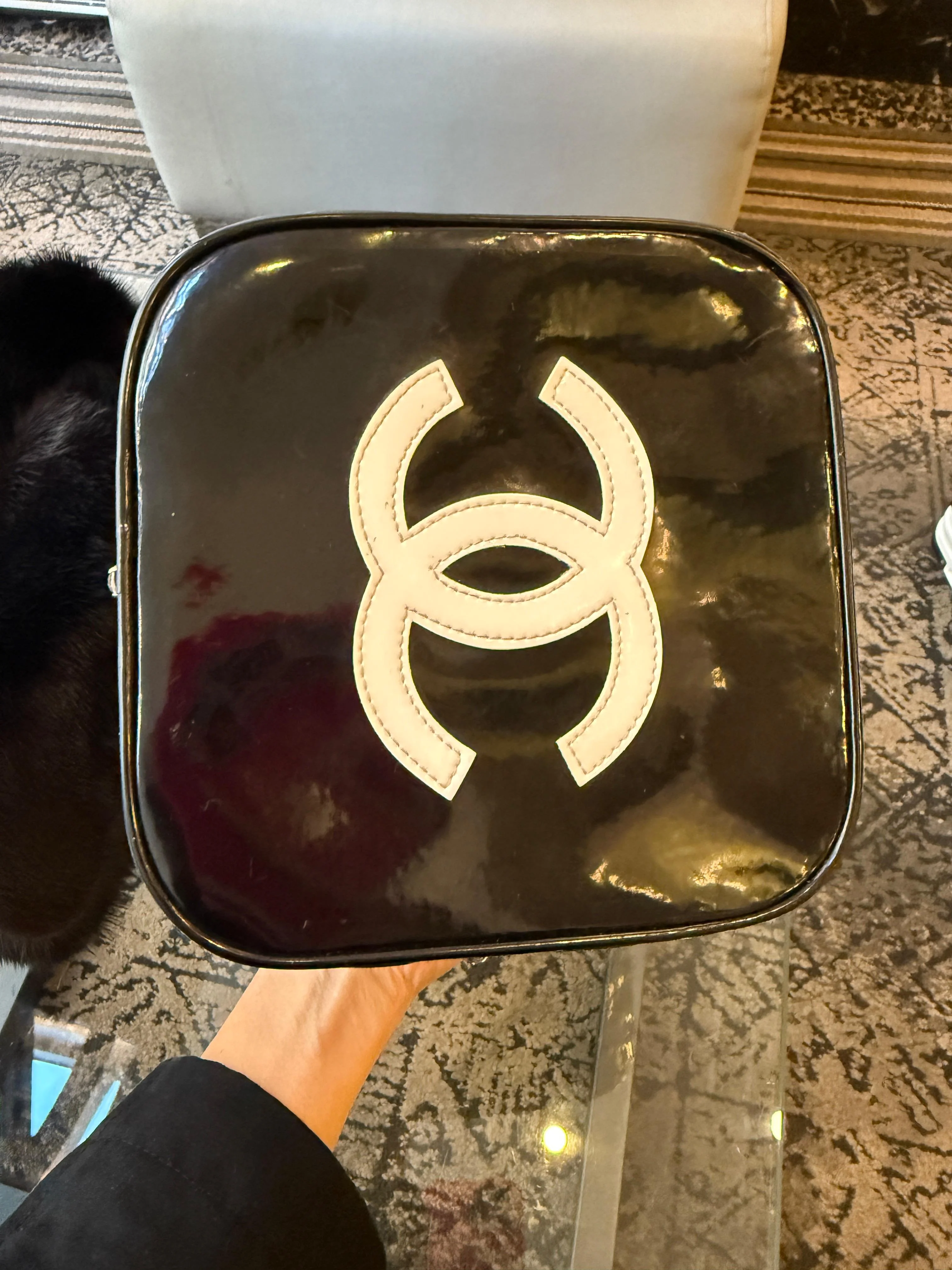 Chanel 1995 Black Patent Rhinestone Vanity Mirror Case — Ultra Rare Collector’s Piece
