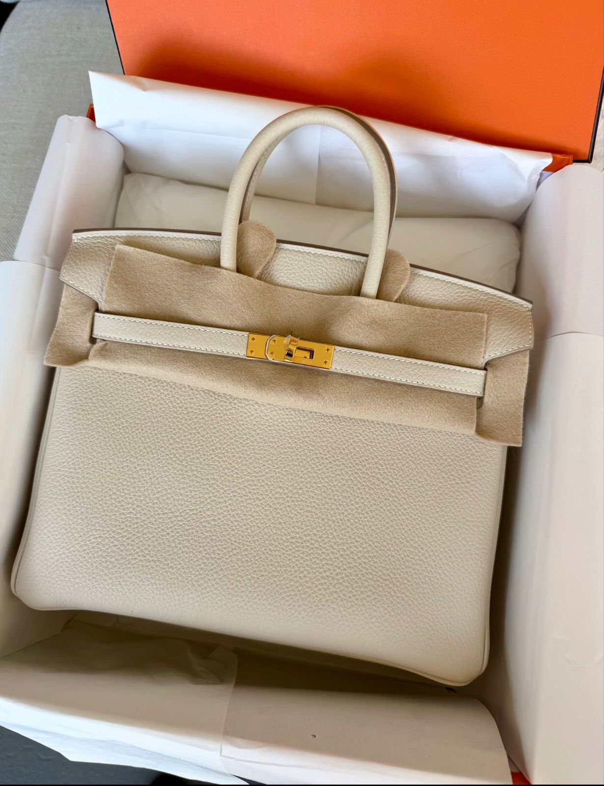 Hermes Birkin 25 Craie Togo Gold hardware