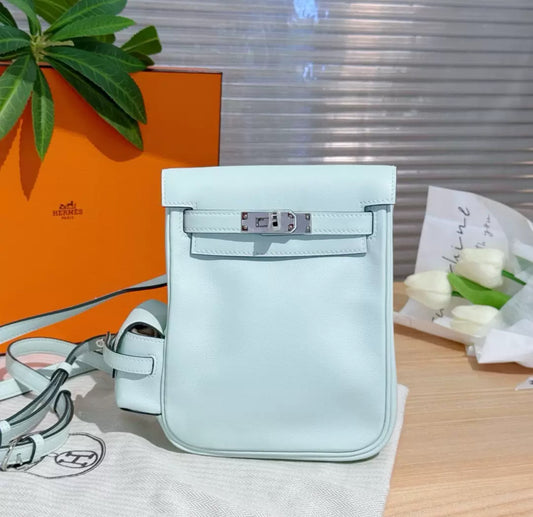 HERMES Kelly Jump Backpack Vert Peppermint Swift Palladium Hardware