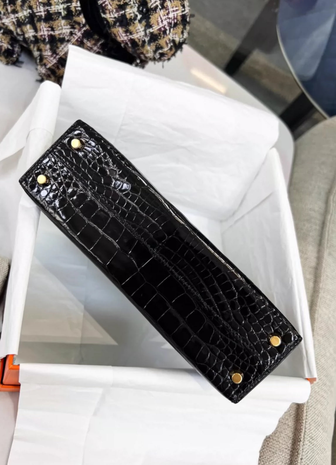 Hermès Mini Kelly Black Shiny Alligator Gold Hardware