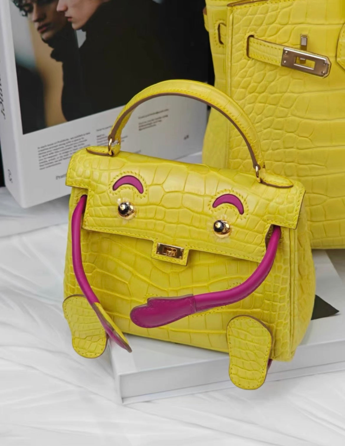 Rare Hermes Kelly Doll Alligator Mimosa and Rose Scheherazade Swift Leather Gold Hardware