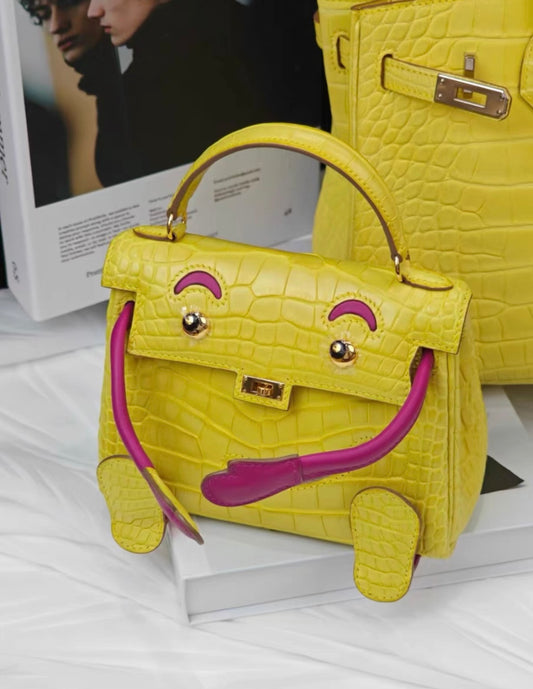 Rare Hermes Kelly Doll Alligator Mimosa and Rose Scheherazade Swift Leather Gold Hardware