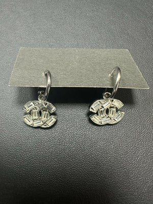 Chanel Vintage 2001 Rhinestone Coco Mark Dangle Hoop Earrings